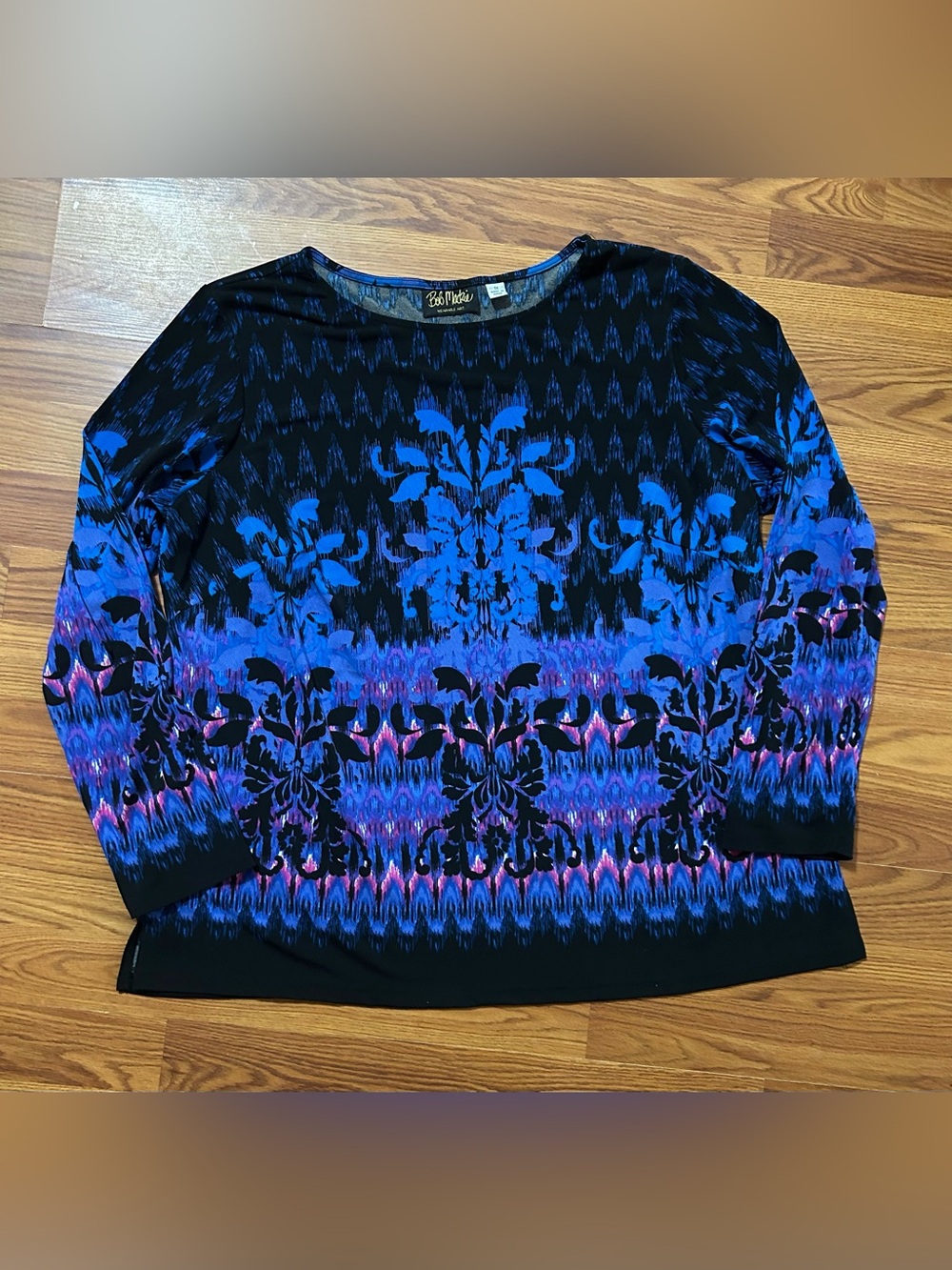 Bob Mackie Black, Blue & Purple Patterned Tunic Top